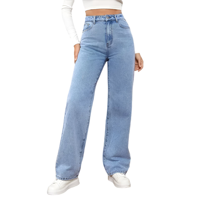 Women's Y2K Loose Straight Jeans - High Waist Ankle Length Denim-Look