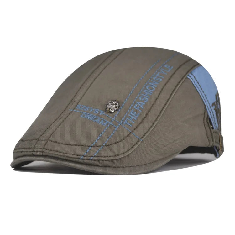 Summer Cotton Newsboy Cap - Casual Peaked Beret with Letter Detail