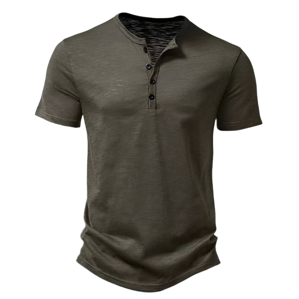 Men’s Henley Slub Cotton T-Shirt – Casual Solid Color Summer Streetwear