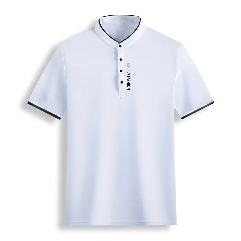 Men’s Stand-Up Collar Solid Color T-Shirt – Breathable Summer Casual Top