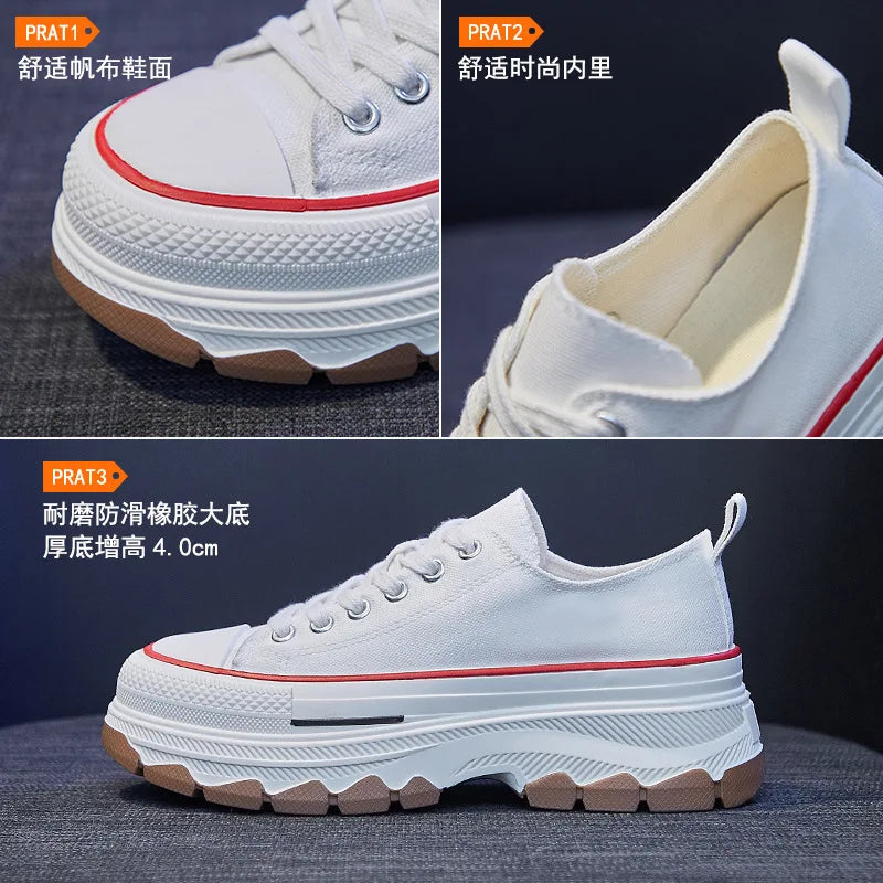 Korean Women’s Canvas Sneakers – Thick Bottom Casual Fashion Shoes