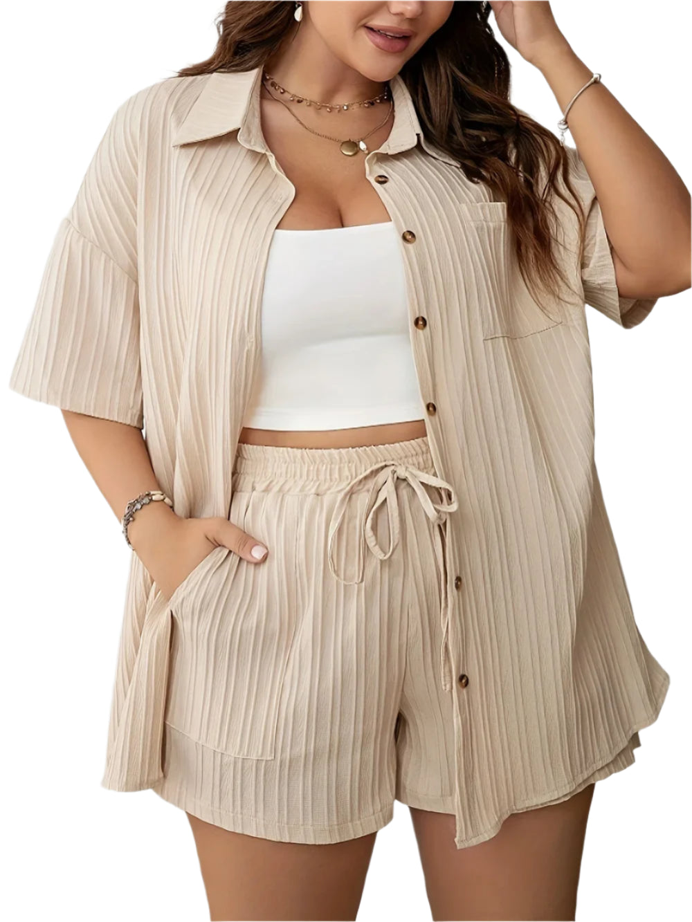 Plus Size Women's 2PC Set - Long Shirt & Shorts Summer Holiday