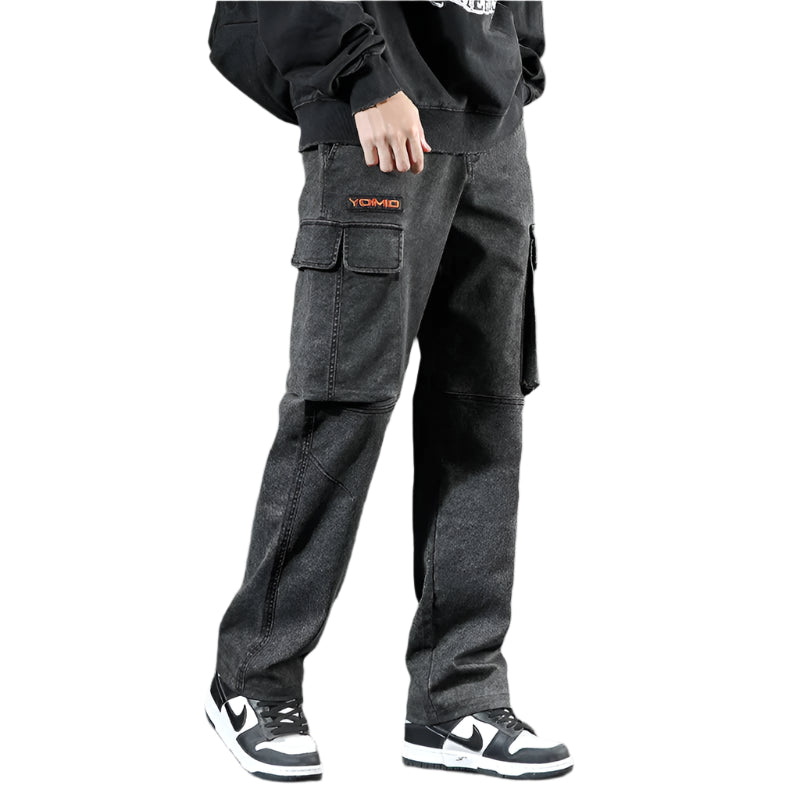 Men’s Paratrooper Cargo Jeans – Loose Fit Wide Leg Stretch Denim