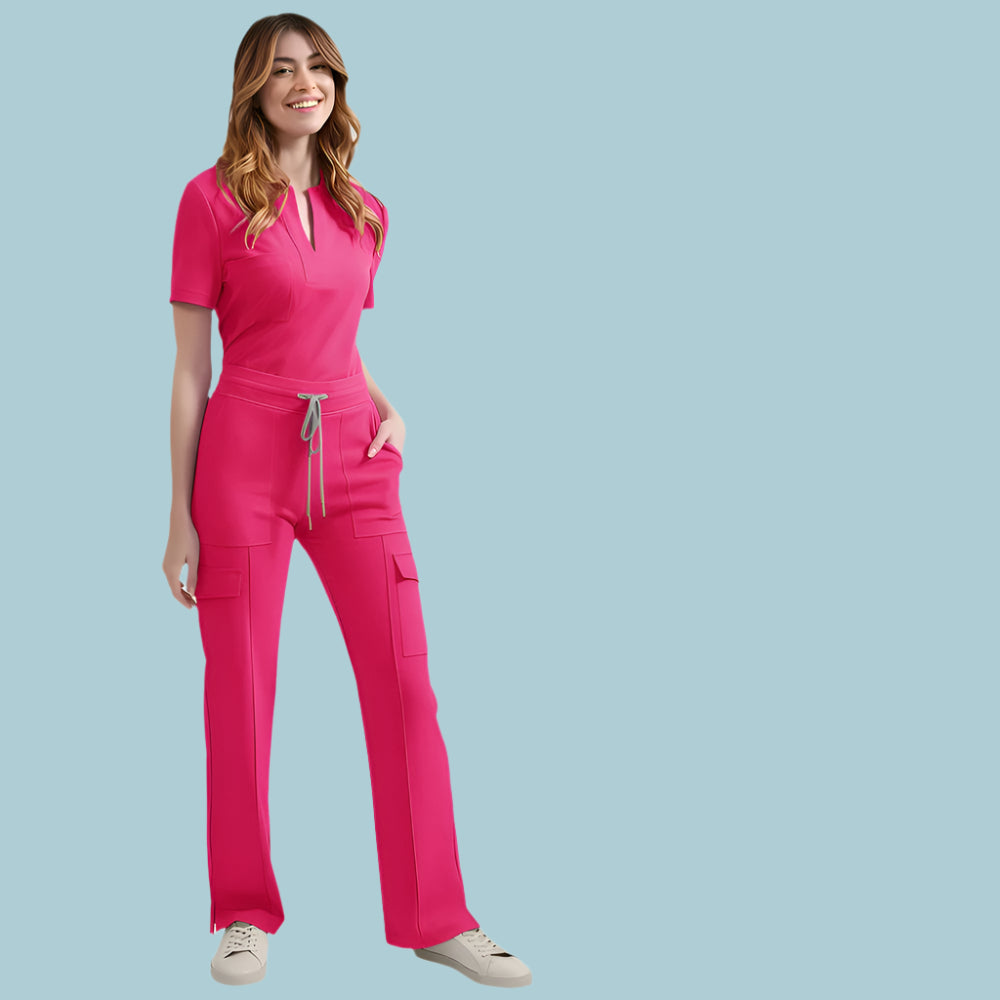 Women's Medical Scrubs Uniform Set - Pocket Top & Pants for Work