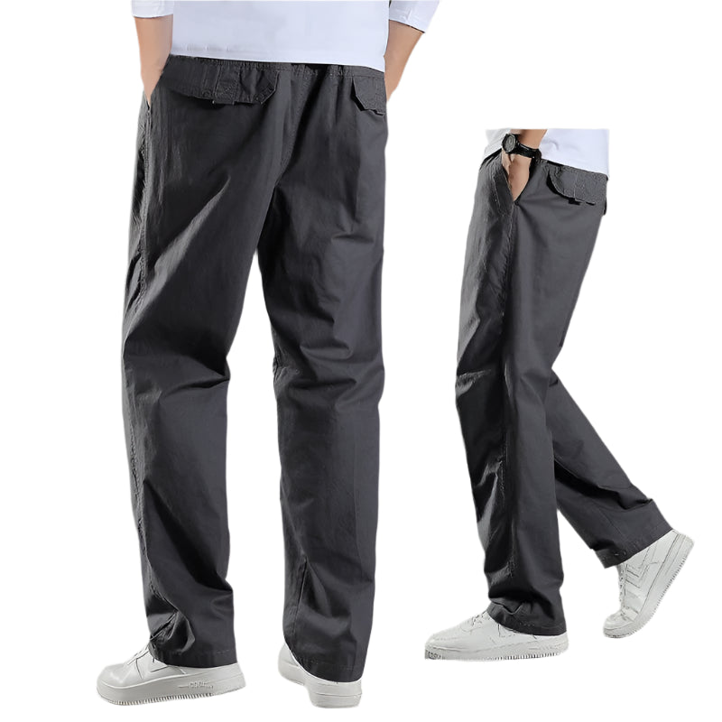 Men's Cargo Pants: Cotton Black, Large Size Joggers for All Seasons