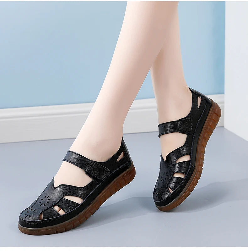 Women's Breathable Leather Sandals: Non-Slip Casual Roman Style