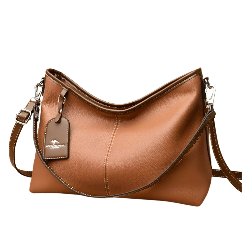 Soft PU Leather Shoulder Bag - Color Contrast Crossbody Tote for Women