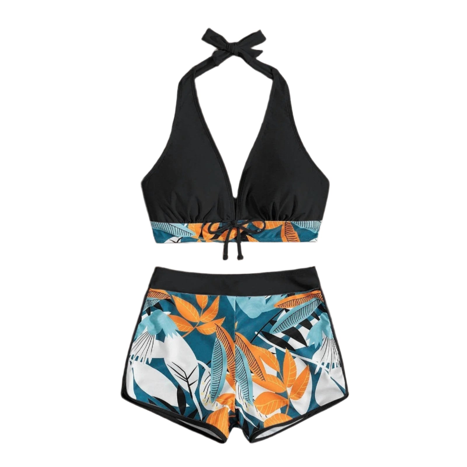 High Waist Plant Print Bikini Set – 2-Piece Swimwear for Women