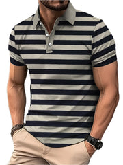 Men’s 3D Digital Print Striped Polo – Casual Oversized Top