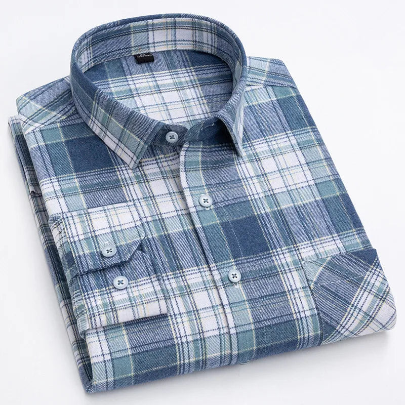 Men’s Flannel Plaid Shirt – 100% Cotton Slim Fit Casual Spring Wear