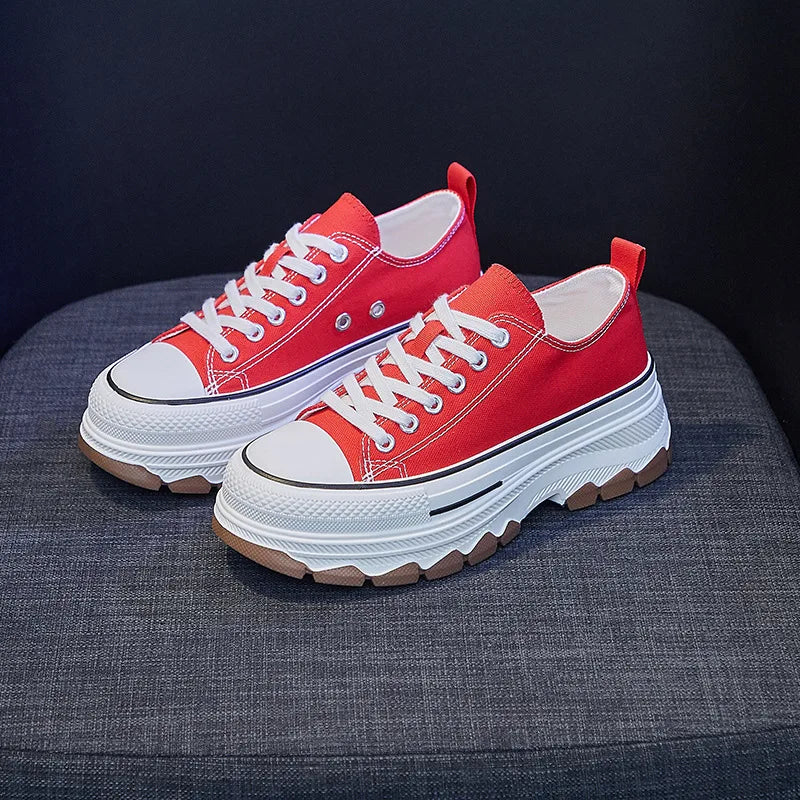 Korean Women’s Canvas Sneakers – Thick Bottom Casual Fashion Shoes