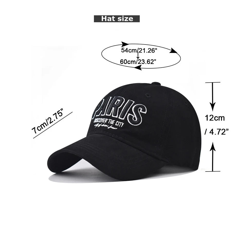 PARIS Letter Embroidered Baseball Cap – Korean Style Casual Fitted Hat