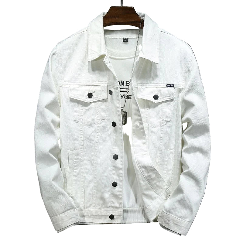 White denim jacket on a gray background
