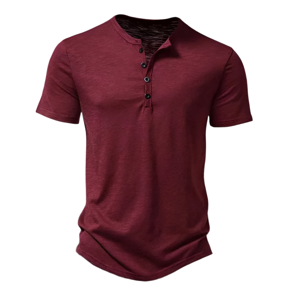 Men’s Henley Slub Cotton T-Shirt – Casual Solid Color Summer Streetwear
