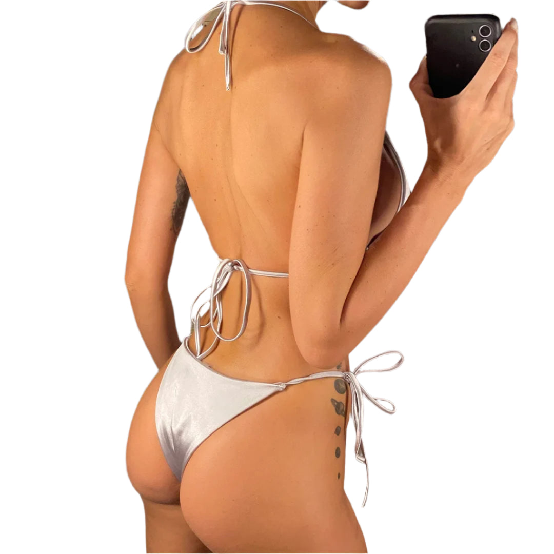 Stunning Sexy Halter Bikini: Satin-Feel Brazilian Swimsuit Two-Piece