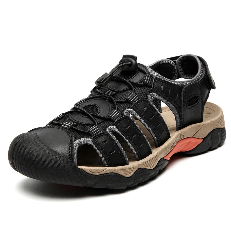 Men’s Soft Genuine Leather Roman Sandals – Outdoor Summer Shoes