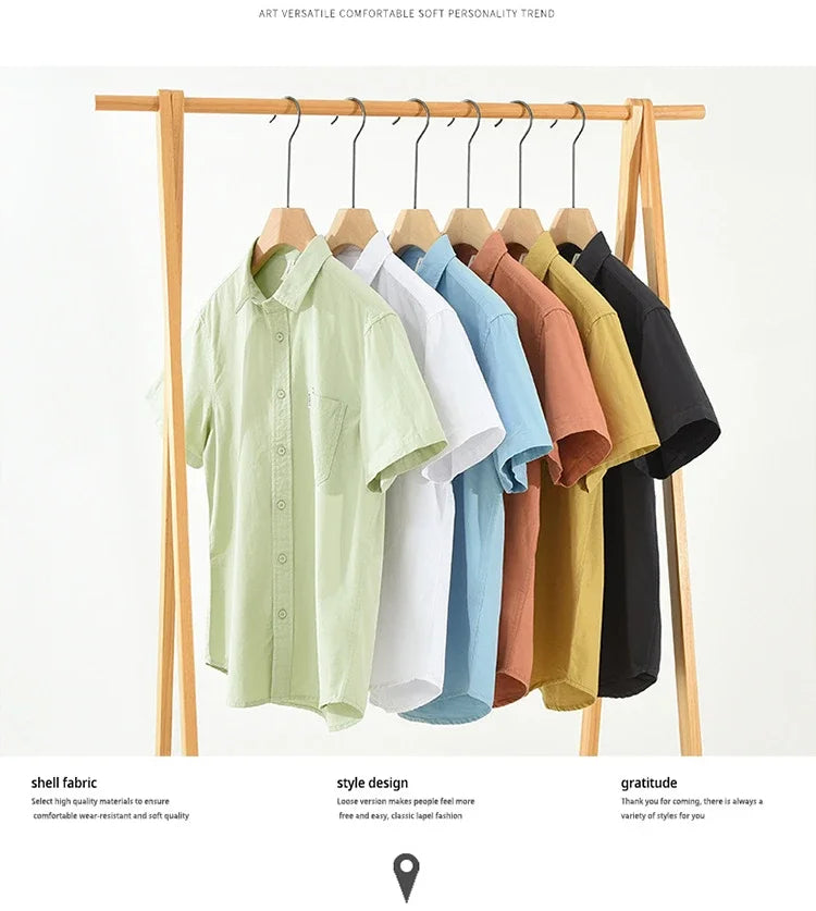 Men’s 100% Cotton Short Sleeve Shirt – Summer Lightweight Office Top