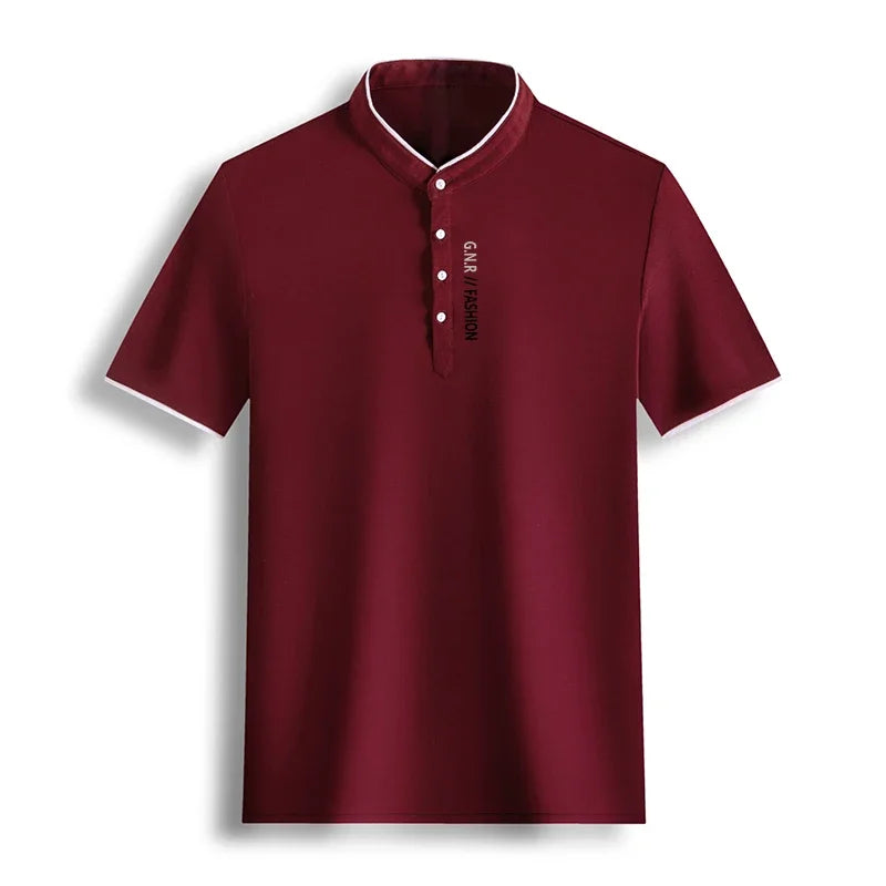 Men’s Stand-Up Collar Solid Color T-Shirt – Breathable Summer Casual Top