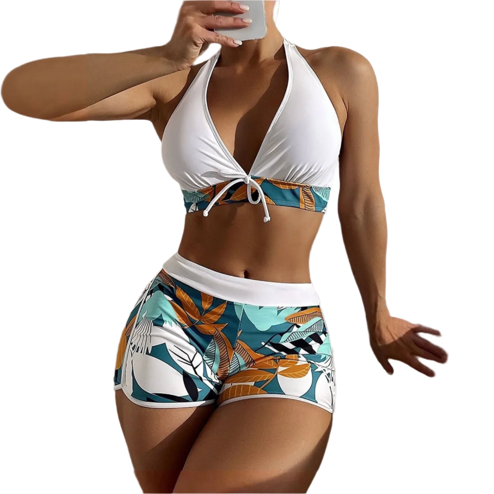 High Waist Plant Print Bikini Set – 2-Piece Swimwear for Women