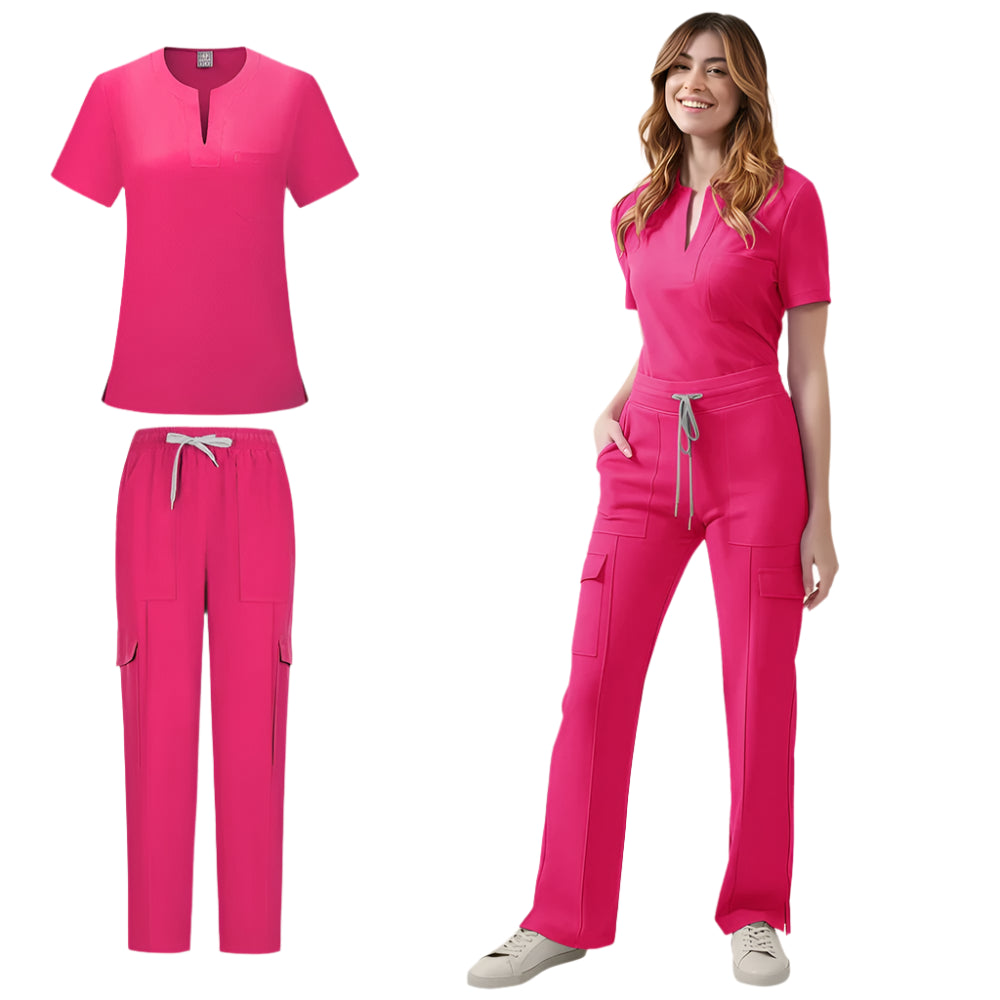 Women's Medical Scrubs Uniform Set - Pocket Top & Pants for Work
