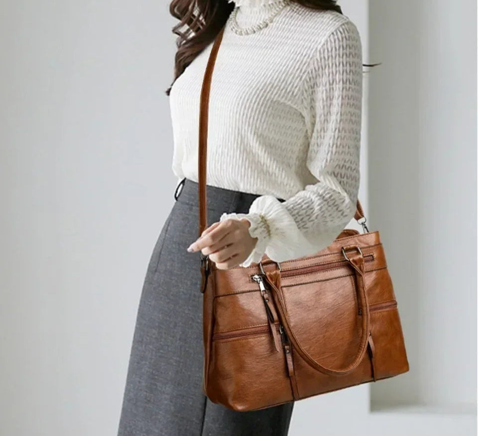 Elegant Women's Leather Handbag – Large Casual Tote & Crossbody Bag