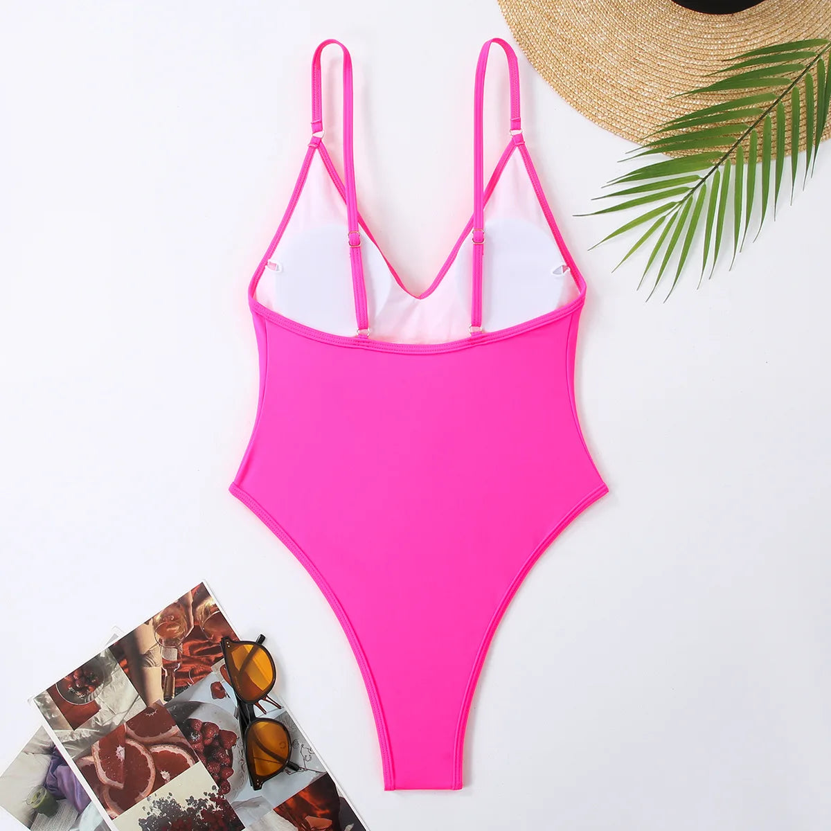 New Sexy One Piece Swimsuit: Solid Neon Yellow Thong Monokini
