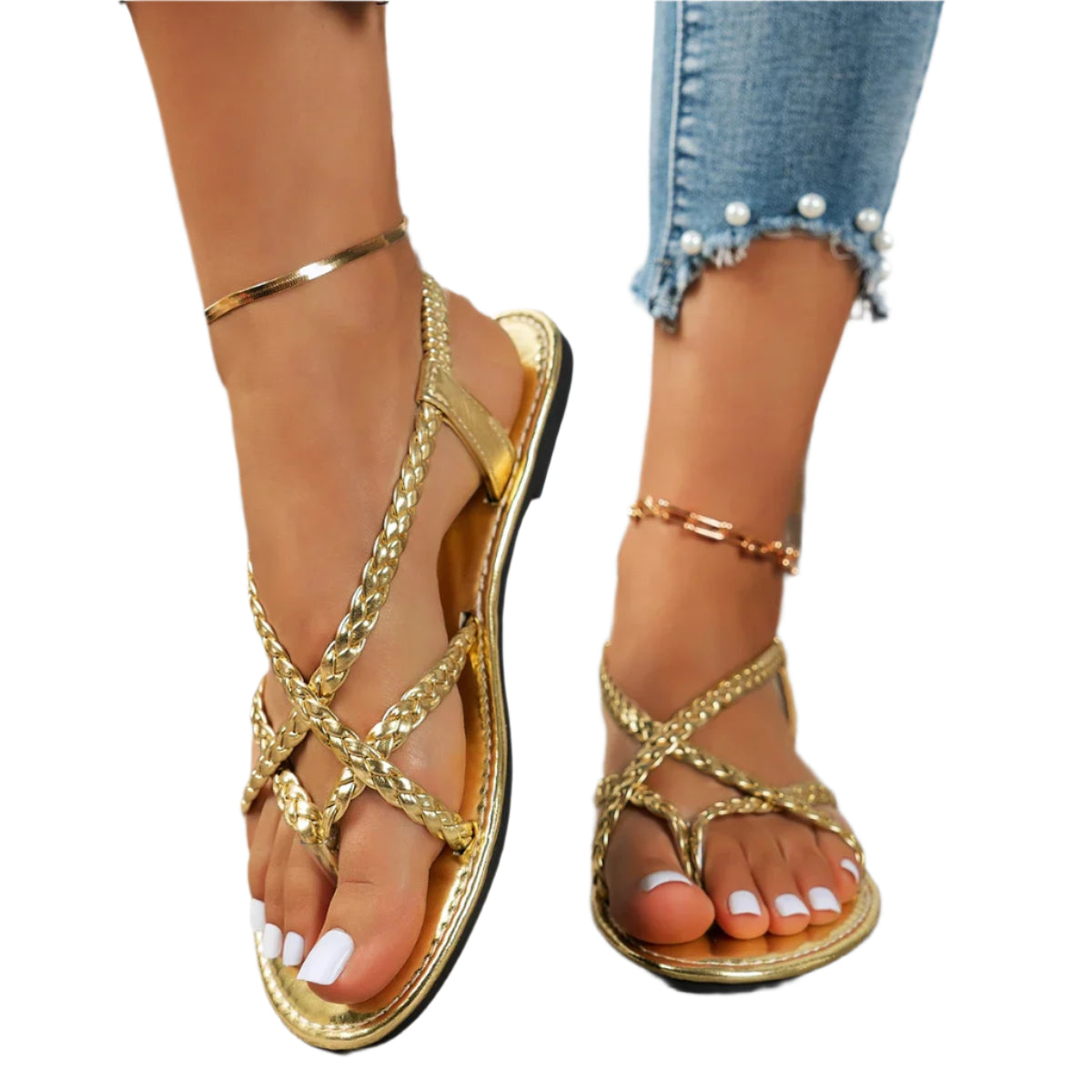 Women’s Braided Flat Clip Toe Sandals – Lightweight Summer Slides