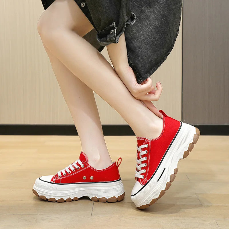 Korean Women’s Canvas Sneakers – Thick Bottom Casual Fashion Shoes