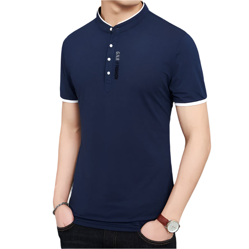 Men’s Stand-Up Collar Solid Color T-Shirt – Breathable Summer Casual Top