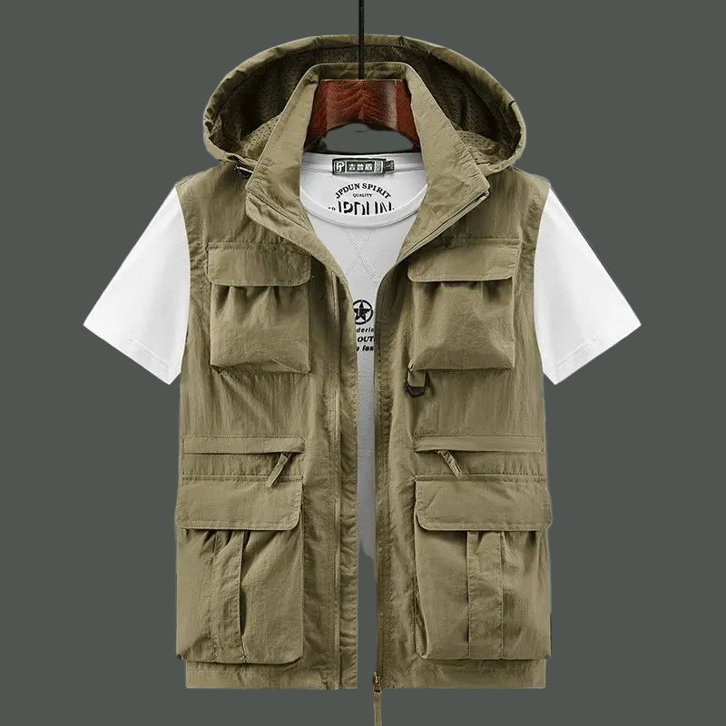 Outdoor Hooded Fishing Vest – Detachable Hat Breathable Multi-Pocket Sports Vest