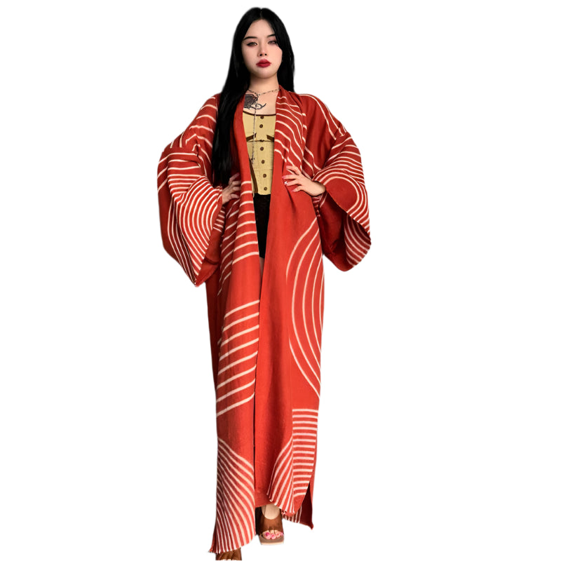 Bohemian Geometric Print Open Front Kimono Coat – Women's Loose Knit Cardigan