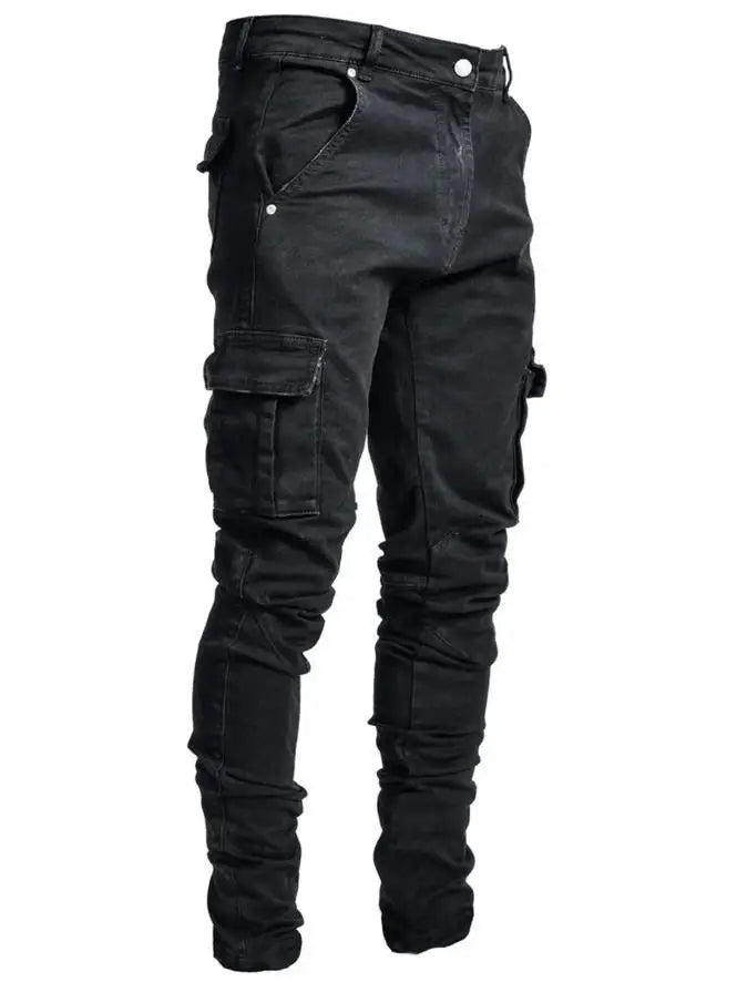 Men’s Cargo Jeans – Mid Waist Multi-Pocket Casual Denim Pants