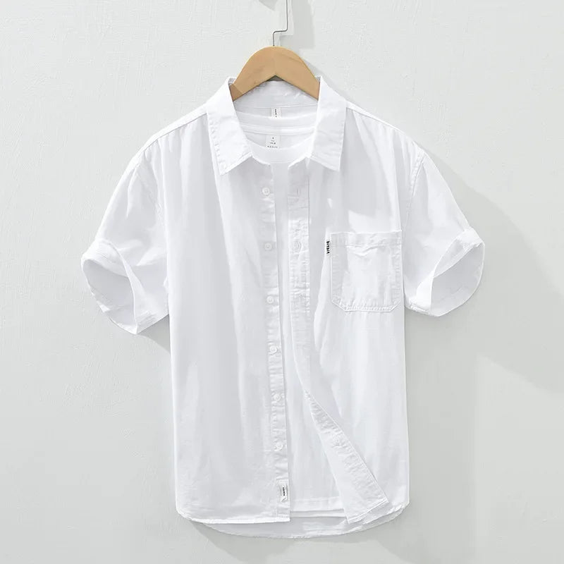 Men’s 100% Cotton Short Sleeve Shirt – Summer Lightweight Office Top