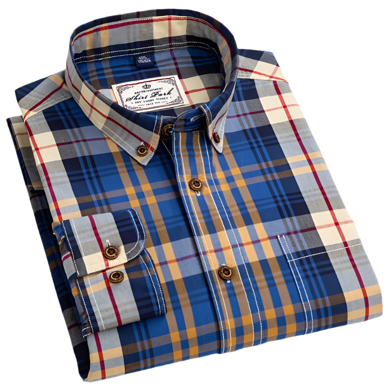 100% Cotton Slim Fit Plaid Shirt – Formal Long-Sleeve Office Casual Shirt for Men