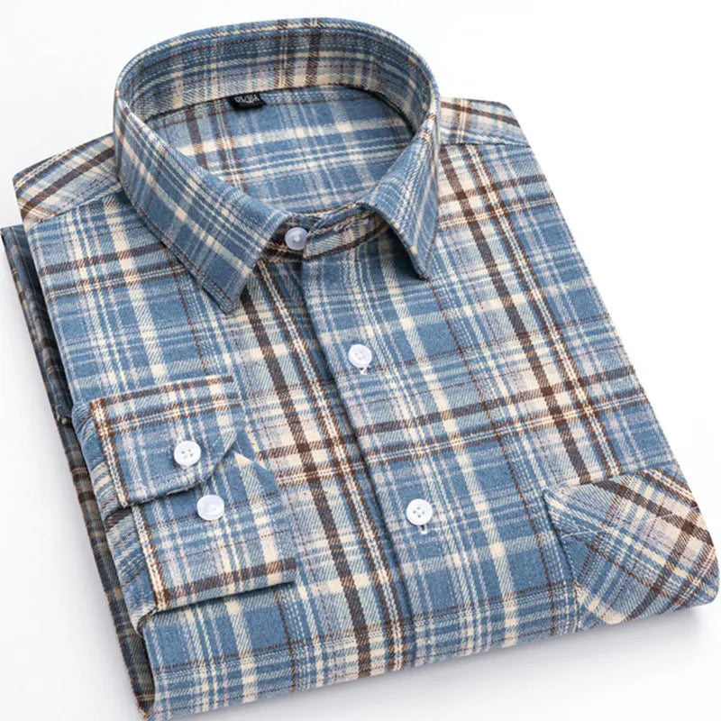 Men’s Flannel Plaid Shirt – 100% Cotton Slim Fit Casual Spring Wear