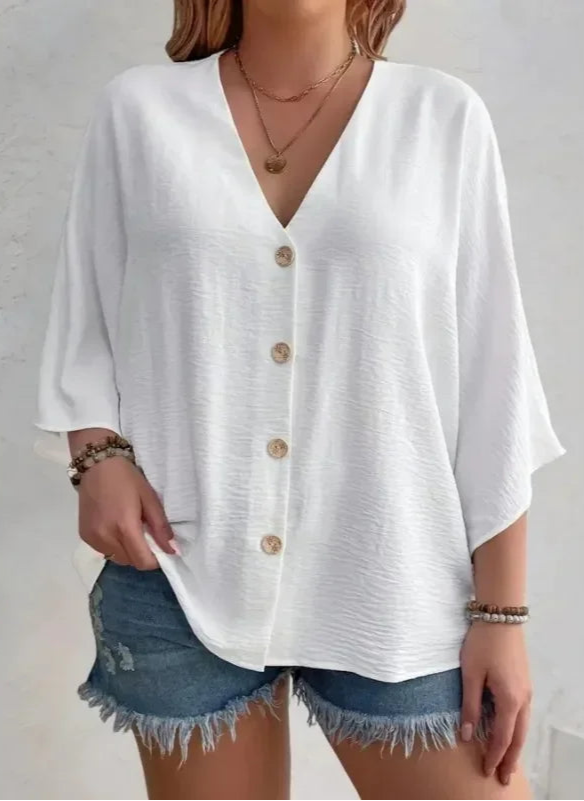 Plus Size Women's V-Neck T-Shirt - Breathable Spring/Summer Casual