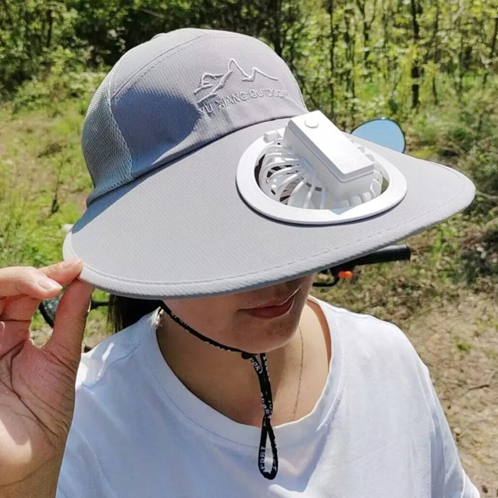 Large Brim Fan Hat - Rechargeable UV Protection Sun Shading Cap