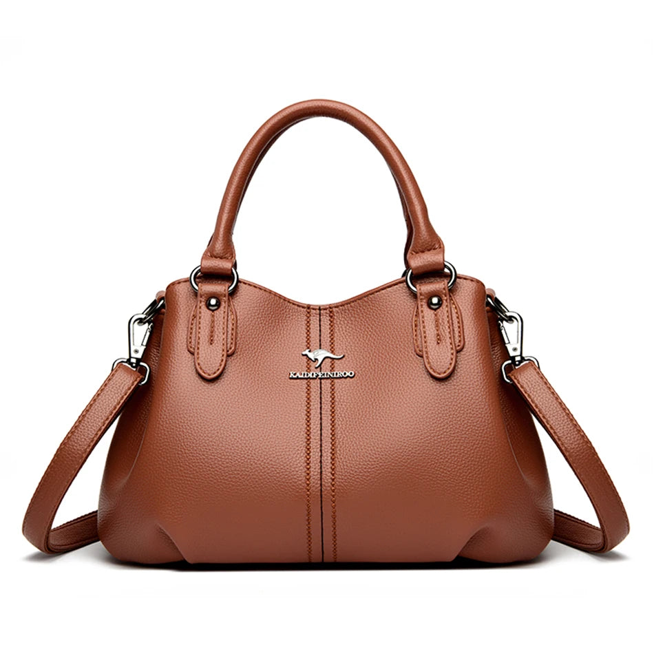 3-Layer Soft Leather Casual Handbag – Luxury Designer Shoulder & Crossbody Tote