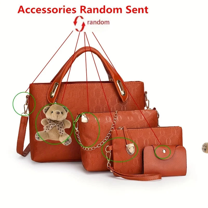 4PCS Geometric Tote Bag Set - Handbag, Crossbody, Clutch & Card