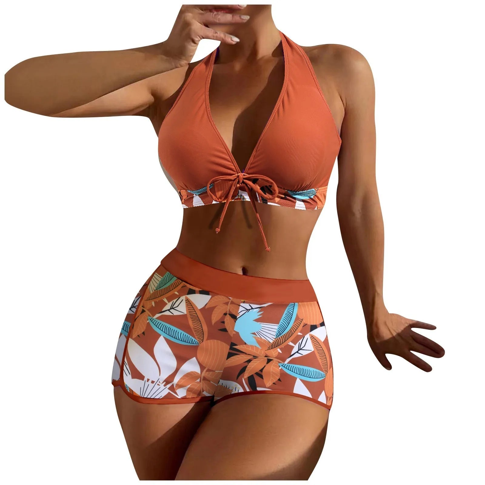 High Waist Plant Print Bikini Set – 2-Piece Swimwear for Women
