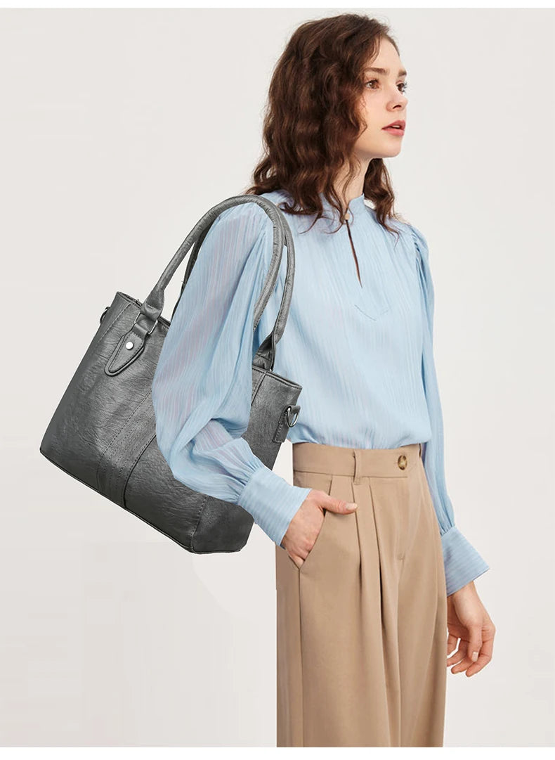 Vintage Soft Leather Handbag – Large Capacity Designer Shoulder Tote for Women