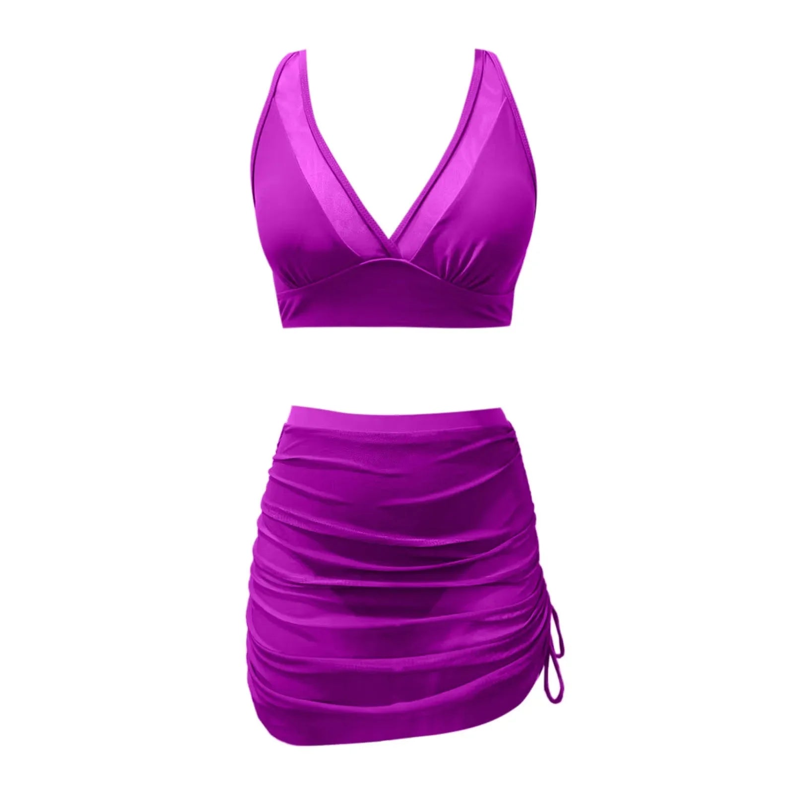 Sexy V-Neck Swimsuit: Women's High Waist Two-Piece with Swim Skirt