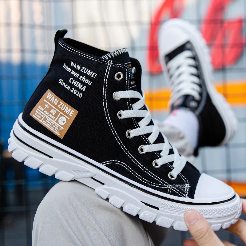 Men's High Top Canvas Sneakers – Lace-Up Sport Board Shoes for Casual Street Style