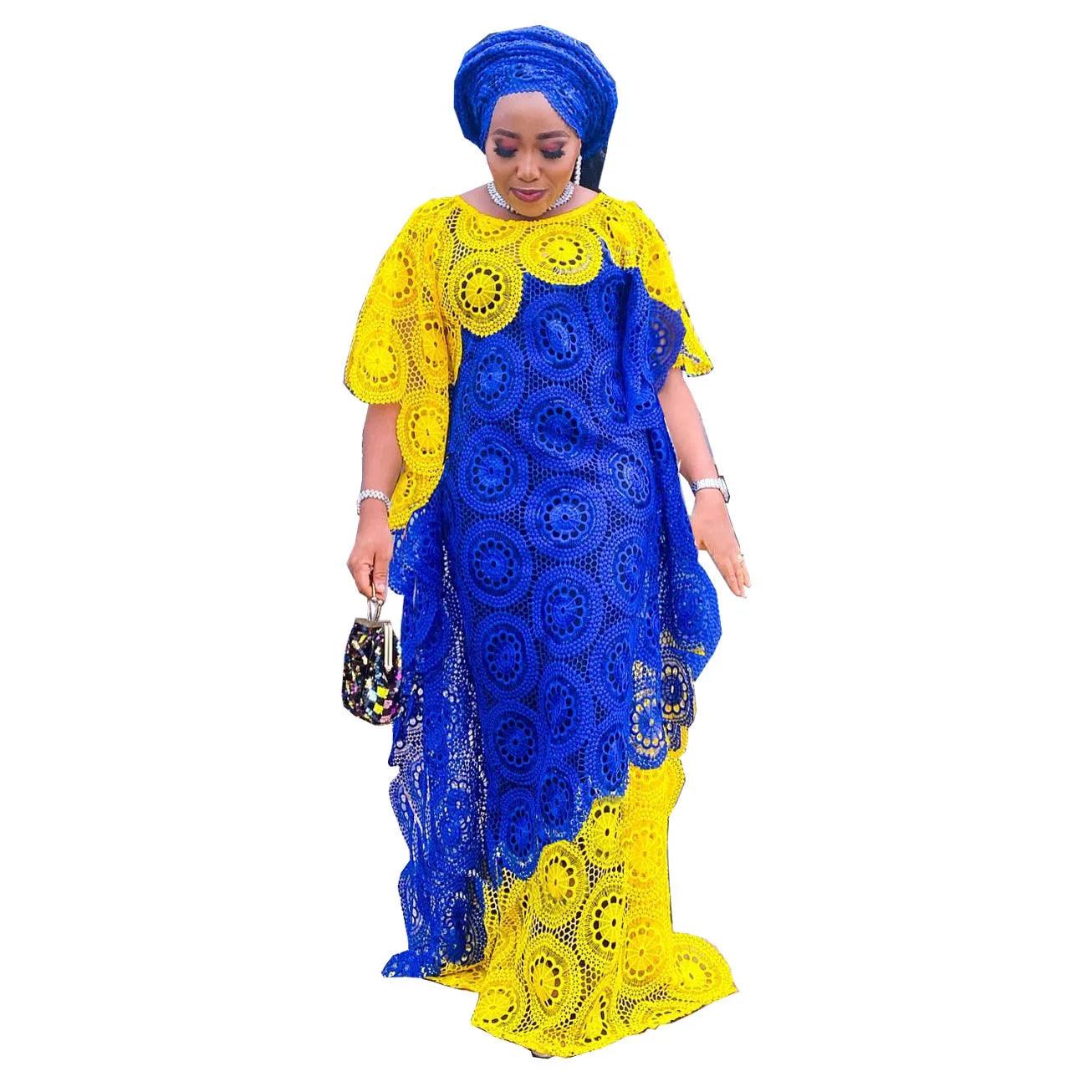 African Party Elegant Lace Abayas Dashiki Robe Kaftan Long Maxi Dress