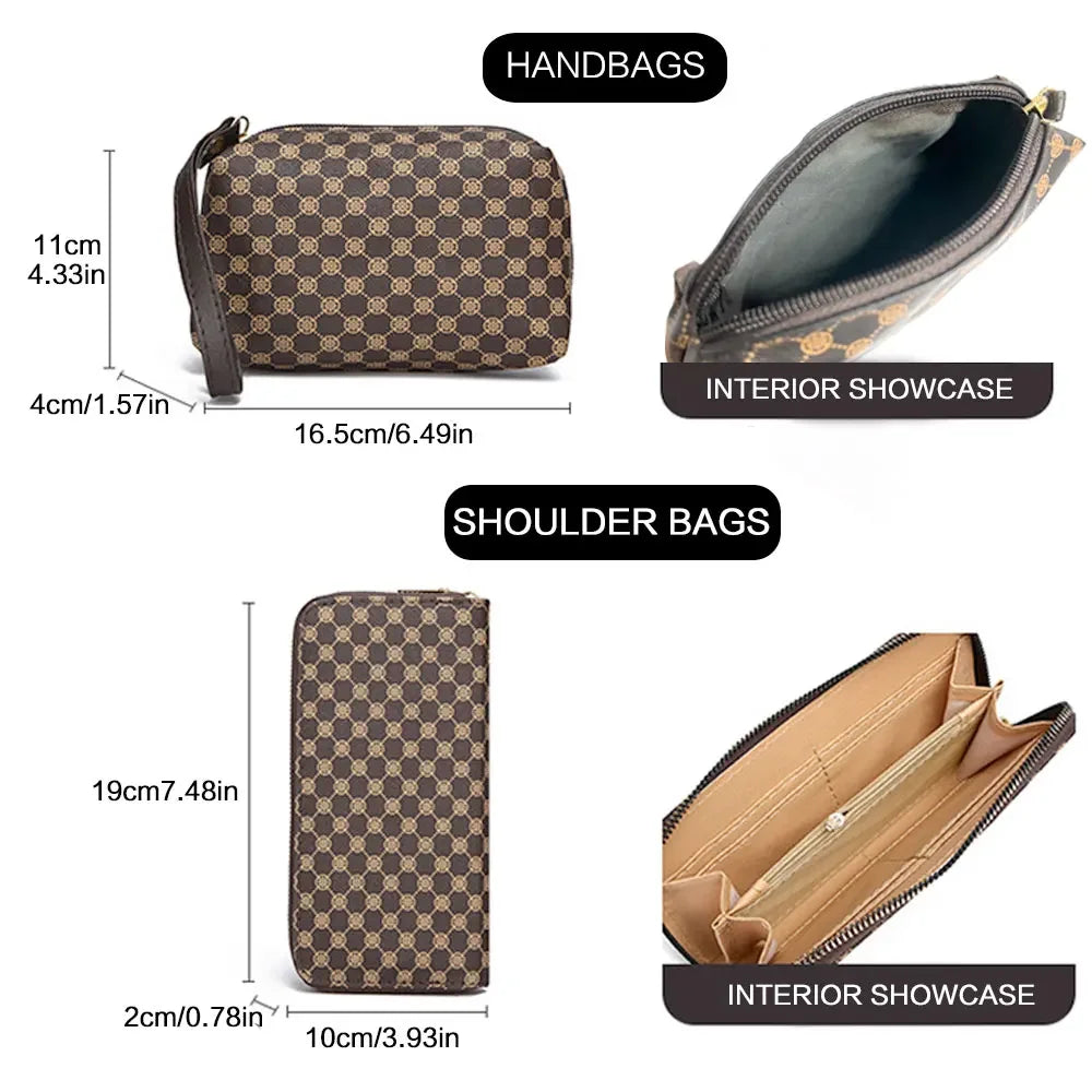 6PCS Printed Handbag Set - Large Capacity Tote & Crossbody Bags