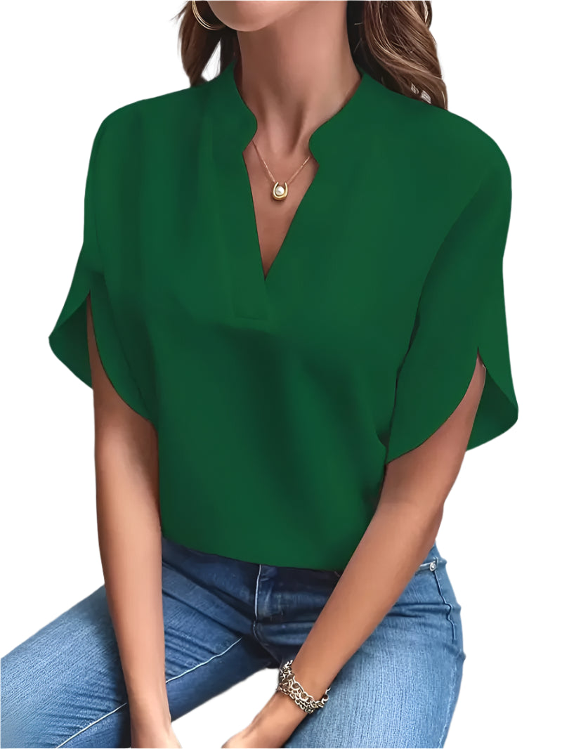 Women's Elegant Summer Blouse: New V-Neck Short Sleeve Loose Top