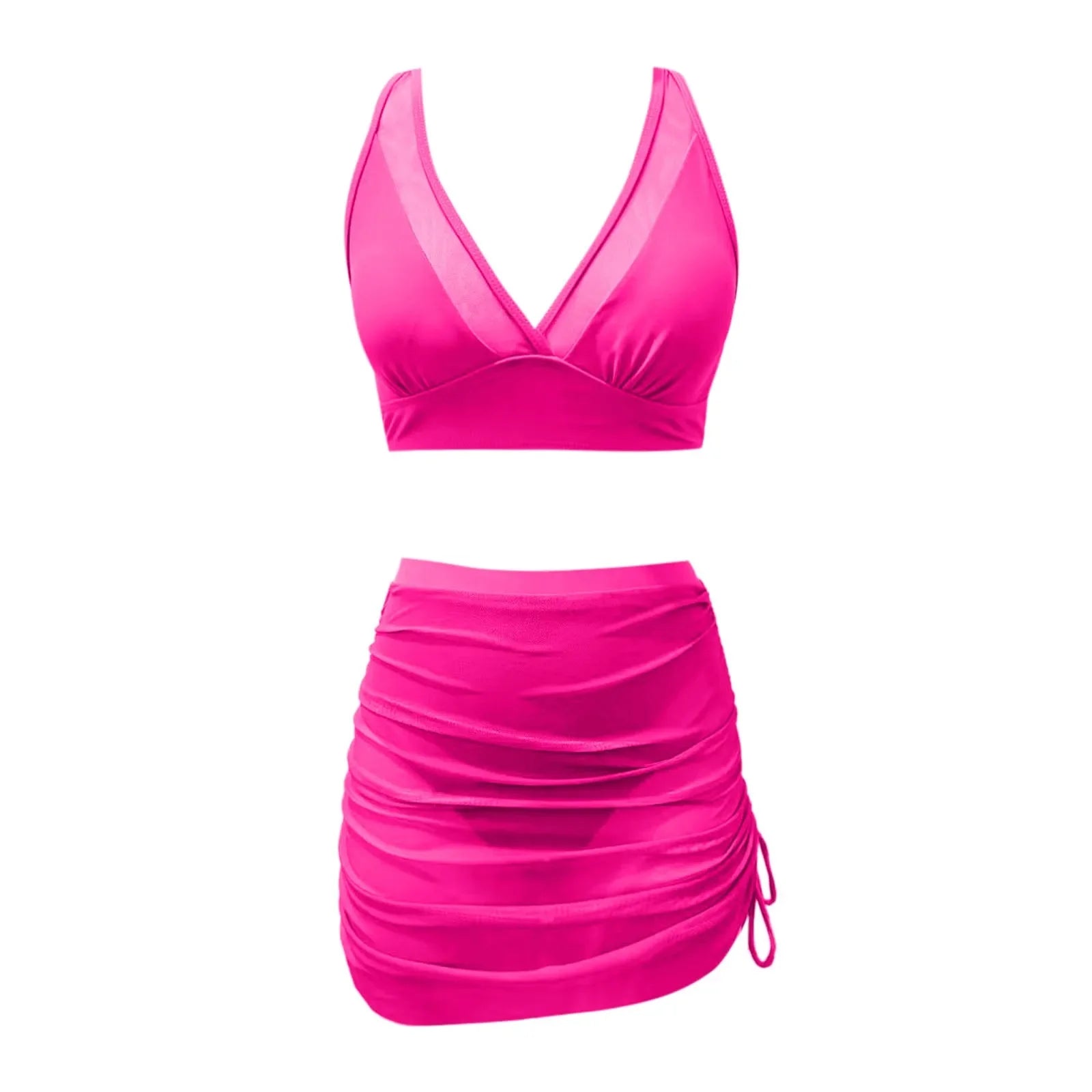 Sexy V-Neck Swimsuit: Women's High Waist Two-Piece with Swim Skirt