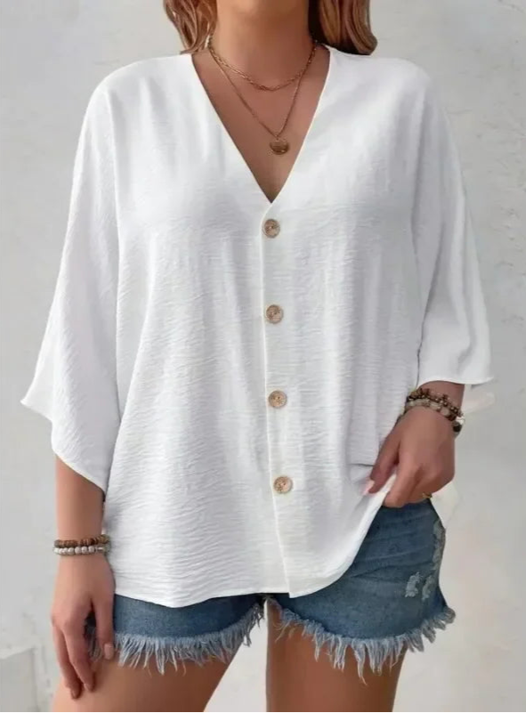 Plus Size Women's V-Neck T-Shirt - Breathable Spring/Summer Casual