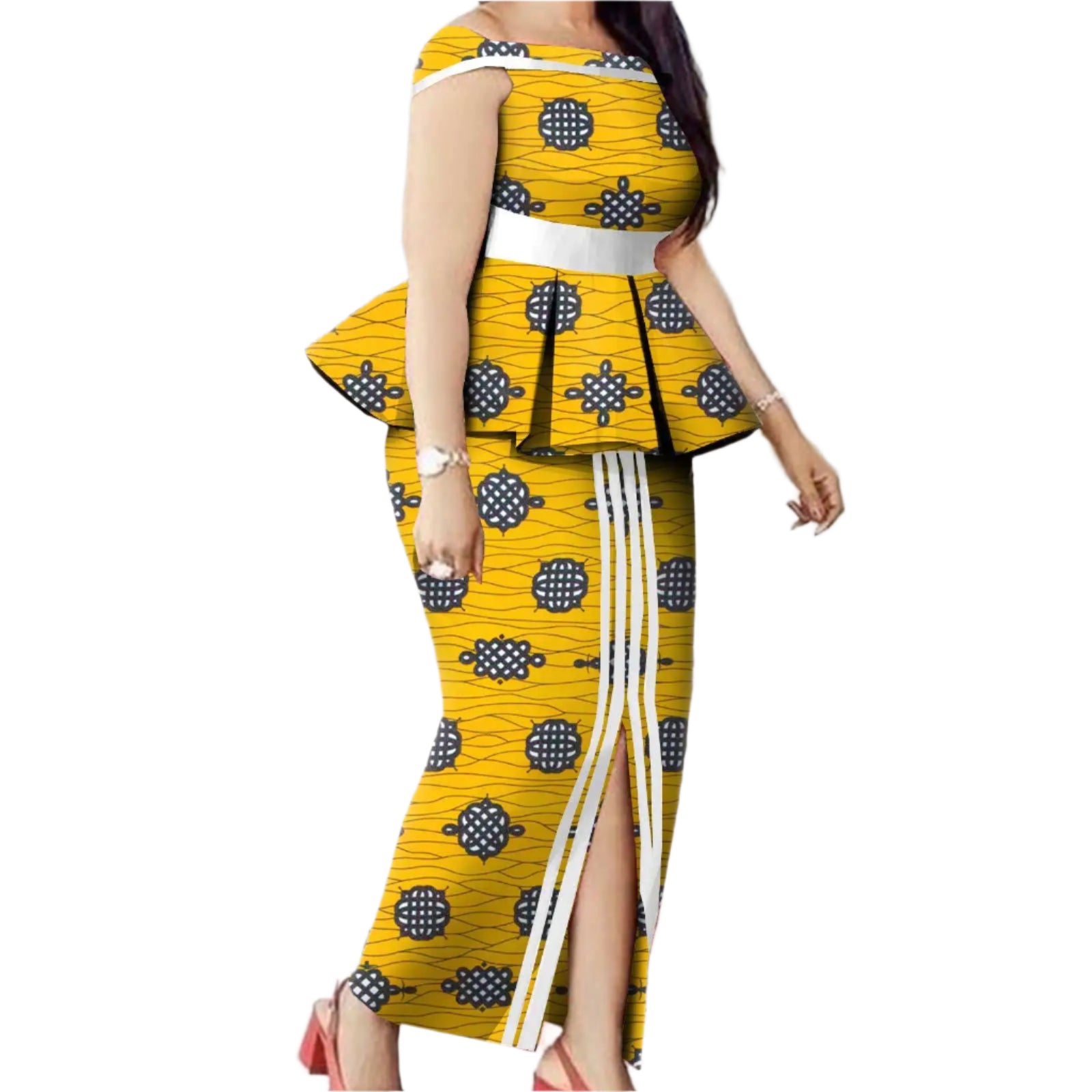 African Print 2-Piece Set – Crop Top & Maxi Skirt Traditional Outfit
