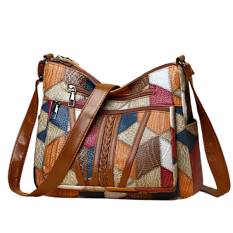 Women's Elegant Vintage Crossbody Bag: Trendy Patchwork Handbag